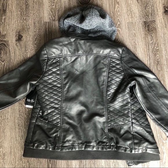 meriam knit hood faux leather jacket
